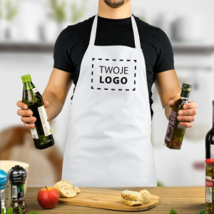 Fartuch kuchenny męski z nadrukiem logo biały - Kuchmistrz