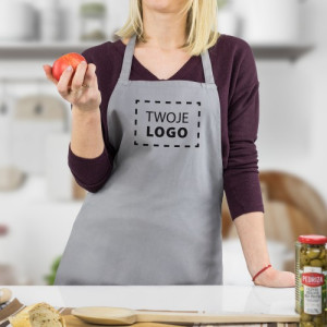 Fartuch kuchenny damski z nadrukiem logo szary - Sztuka kulinarna