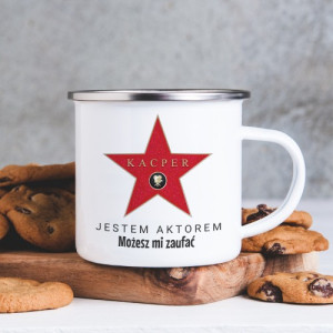 Kubek emaliowany z nadrukiem dla aktora - Jestem aktorem