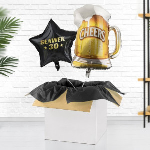Balony z helem i kartka na 30 urodziny dla niego - Full szczęścia