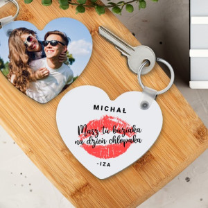 Brelok do kluczy serce z nadrukiem zdjęcia na dzień chłopaka - Buziak