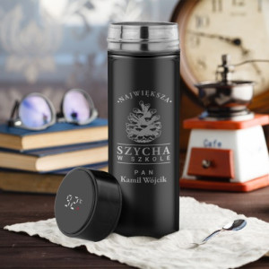 Kubek termiczny z wyświetlaczem i grawerem dla nauczyciela - Szkolna szycha