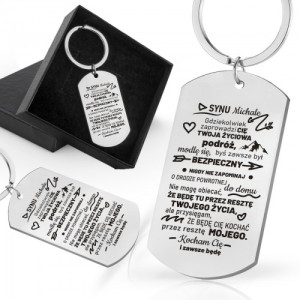 Nieśmiertelnik brelok z grawerem dla syna na urodziny - Podróż życia