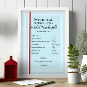 Plakat w ramce (20x30 cm) dla niego - Świadectwo super chłopaka