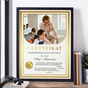 Plakat certyfikat (30x40 cm) ze zdjęciem dla nauczyciela - Na wagę złota