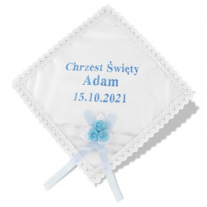 Szatka do chrztu z haftem dla chłopca - Błękit nieba