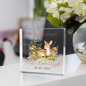 Szklana statuetka z nadrukiem na roczek dla dziewczynki - Sarenka