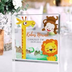 Statuetka szklana z nadrukiem na chrzest dla chłopca - Safari