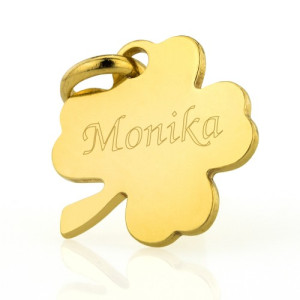Charms koniczynka pozłacana (24K) z grawerem - Powodzenie