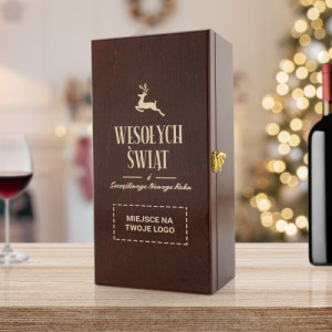 Skrzynka na wino z grawerem logo na święta - Renifer