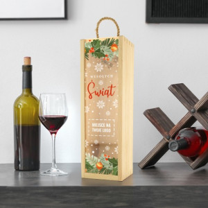 Skrzynka na wino z nadrukiem logo na święta - Ostrokrzew