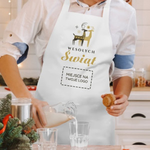 Fartuch kuchenny męski z nadrukiem logo biały na święta - Gospodarz