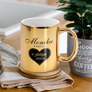 Kubek z nadrukiem złoty dla babci - Złote serducho