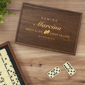 Domino w pudełku drewnianym z grawerem dla niego - Poukładany
