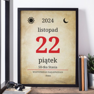 Kartka z kalendarza w ramce (30x40 cm) na 50 urodziny - Nowa dekada