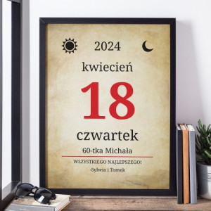 Kartka z kalendarza w ramce (30x40 cm) na 60 urodziny - Dzień po dniu