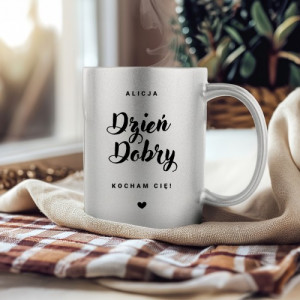 Kubek z nadrukiem srebrny dla ukochanej - Kocham Cię!