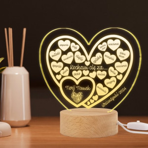 Lampka LED z nadrukiem dla ukochanej - Kocham Cię za...