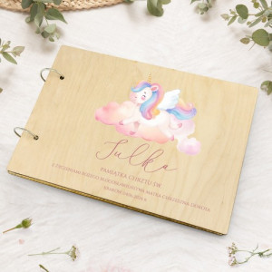 Album na zdjęcia z nadrukiem na chrzest dla dziewczynki - Jednorożec