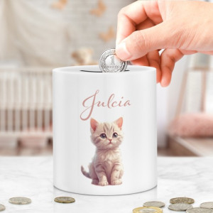 Skarbonka dla dziewczynki z nadrukiem imienia - Koteczek