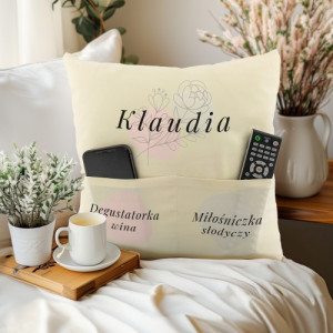 Poduszka dekoracyjna z kieszeniami i nadrukiem dla niej - Ekspertka