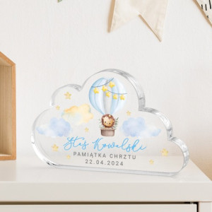 Statuetka chmurka z nadrukiem dla dziecka na chrzest - Lot balonem
