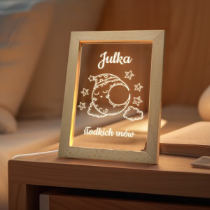 Ramka drewniana LED z nadrukiem dla dziecka - Słodkich snów