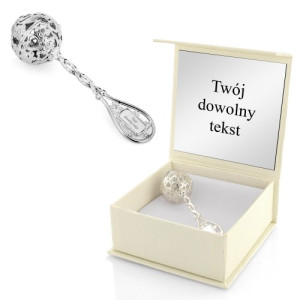 Srebrna grzechotka na chrzest z grawerem - Twój tekst