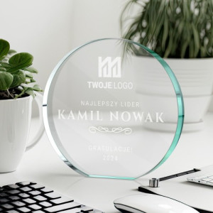 Statuetka szklana z grawerem logo - Lider