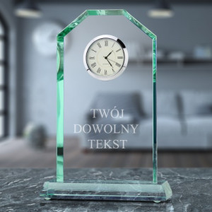 Szklana statuetka z zegarem i grawerem - Twój tekst