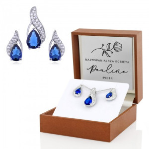 Komplet biżuterii srebrnej z cyrkoniami: naszyjnik + kolczyki - Szafir