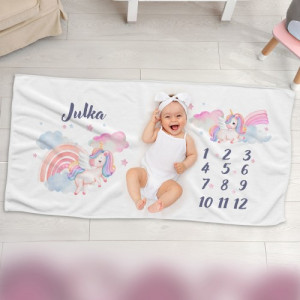Foto koc dla niemowląt (70 x 140) do zdjęć z imieniem - Jednorożec