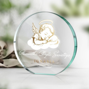 Statuetka szklana z nadrukiem na chrzest dla chłopca - Łaska uświęcająca