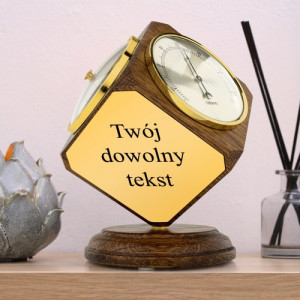 Stacja pogodowa dębowa: termometr, barometr i higrometr z grawerem - Twój tekst