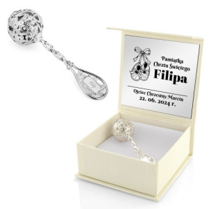 Srebrna grzechotka na chrzest z grawerem dla chłopca - Wielki krok