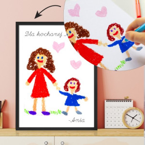 Plakat w ramce (30x40 cm) z własnym rysunkiem dla mamy - Malunki