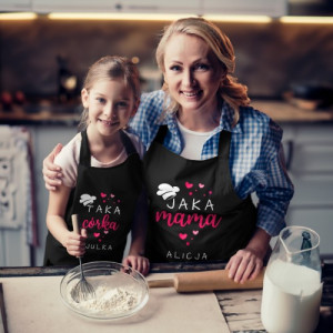 Fartuchy kuchenne dla mamy i córki z nadrukiem - Serca kuchni