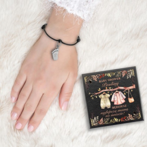 Bransoletka na sznurku stópka z grawerem na baby shower - Nowa rola