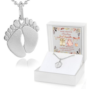 Naszyjnik srebrny z zawieszką stópki pr. 925 na baby shower - Rodzicielstwo