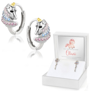 Kolczyki srebrne jednorożec (925) dla dziewczynki na urodziny - Błyski