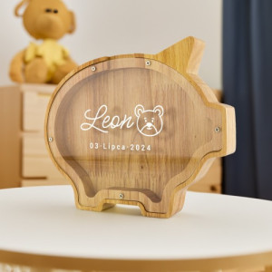 Skarbonka świnka drewniana z nadrukiem dla dziecka - Kieszonkowe