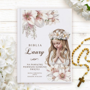 Biblia dla dzieci na I Komunię Świętą dla dziewczynki - Białe Lilie