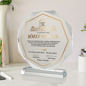 Statuetka szklana z nadrukiem dla urzędnika - Zasłużona służba