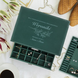 Szkatułka na biżuterię zielona z nadrukiem dla świadkowej - Zawsze blisko