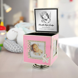 Pudełko wspomnień z pozytywką dla dziewczynki na chrzest - Miś