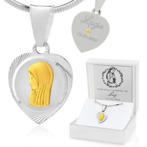 Srebrny łańcuszek pr. 925 z medalikiem na komunię dla dziewczynki - Maryja
