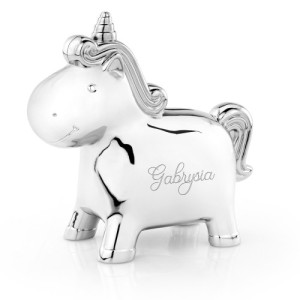 Skarbonka z grawerem srebrna dla dziewczynki - Unicorn