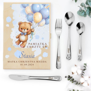 Sztućce dla dzieci z grawerem w pudełku na chrzest - Marzyciel w obłokach