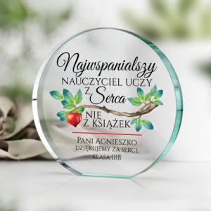 Statuetka szklana z nadrukiem dla nauczyciela - Uczyć sercem