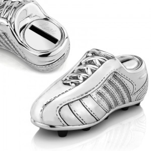 Skarbonka z grawerem srebrna dla chłopca - Oszczędny but